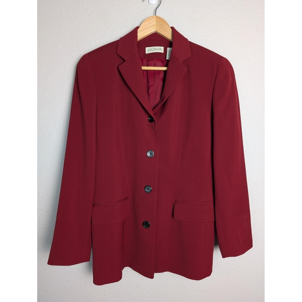 Ann Taylor Blazer Womens 10P Red Wool Nylon Lined Notch Lapel Jacket USA